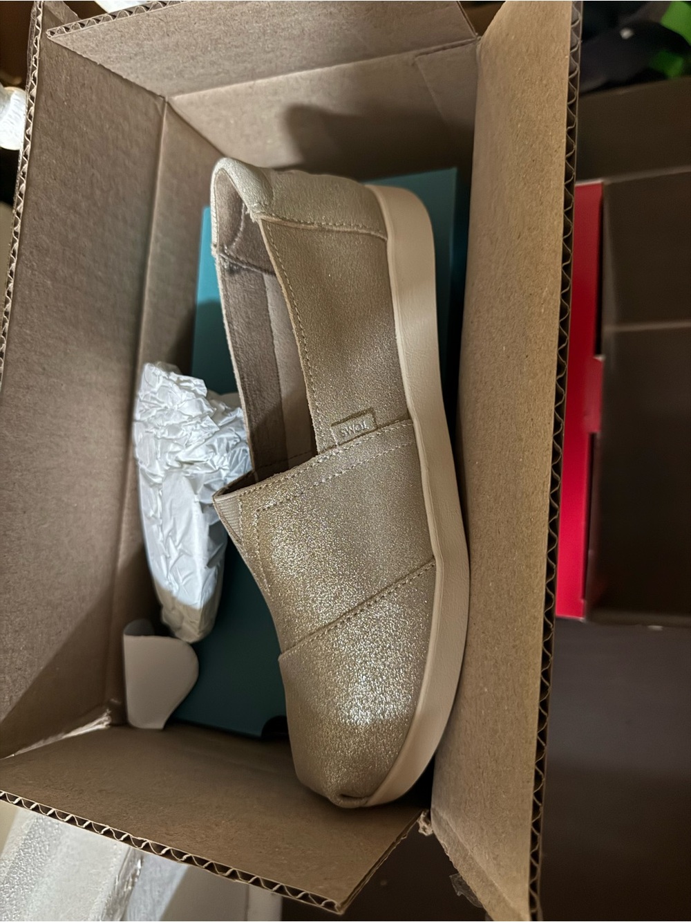 Toms Women's Metallic Gold Slip-On Moccasins